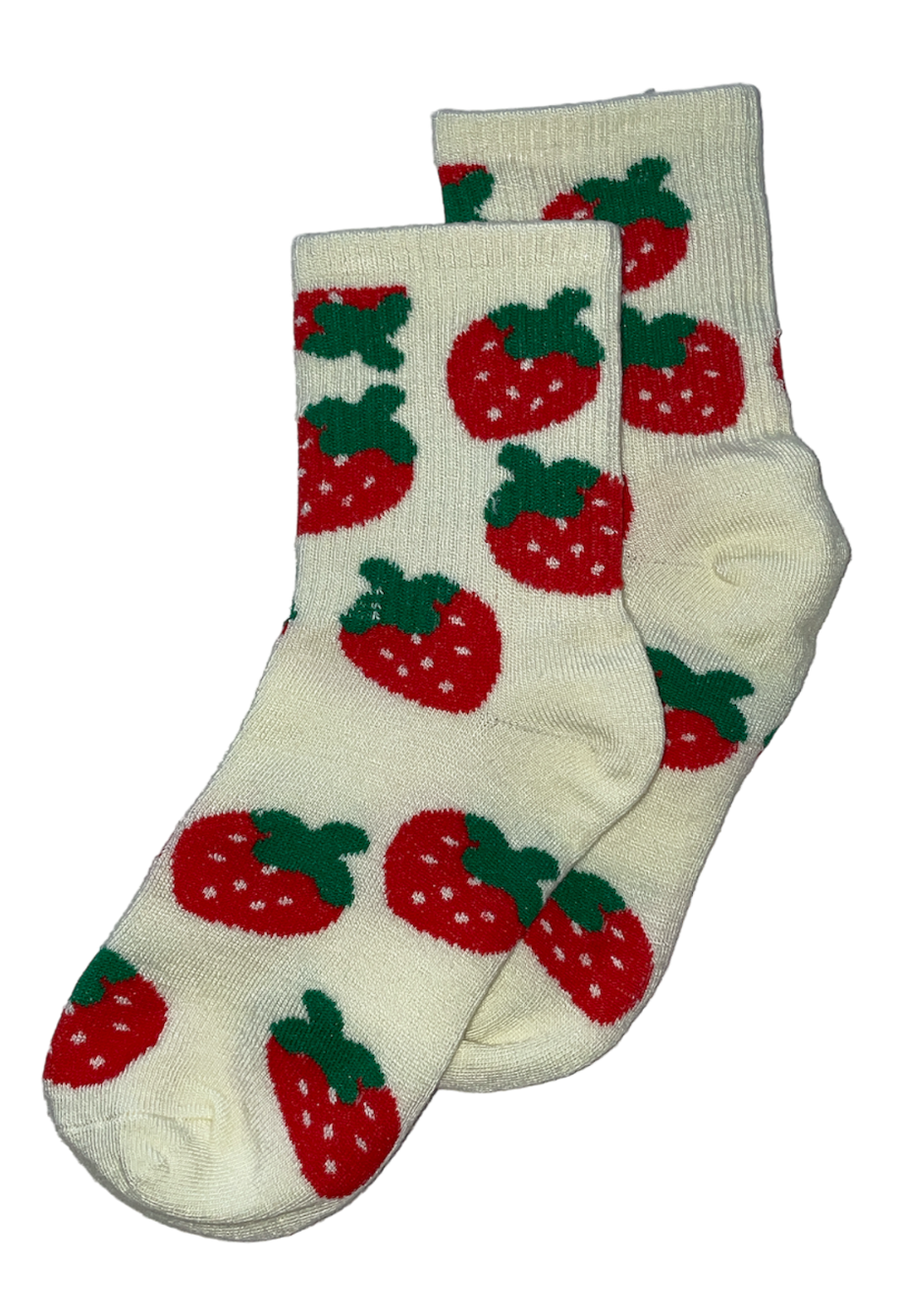 Chaussettes fraise rouges et vertes – Design fruité et amusant.