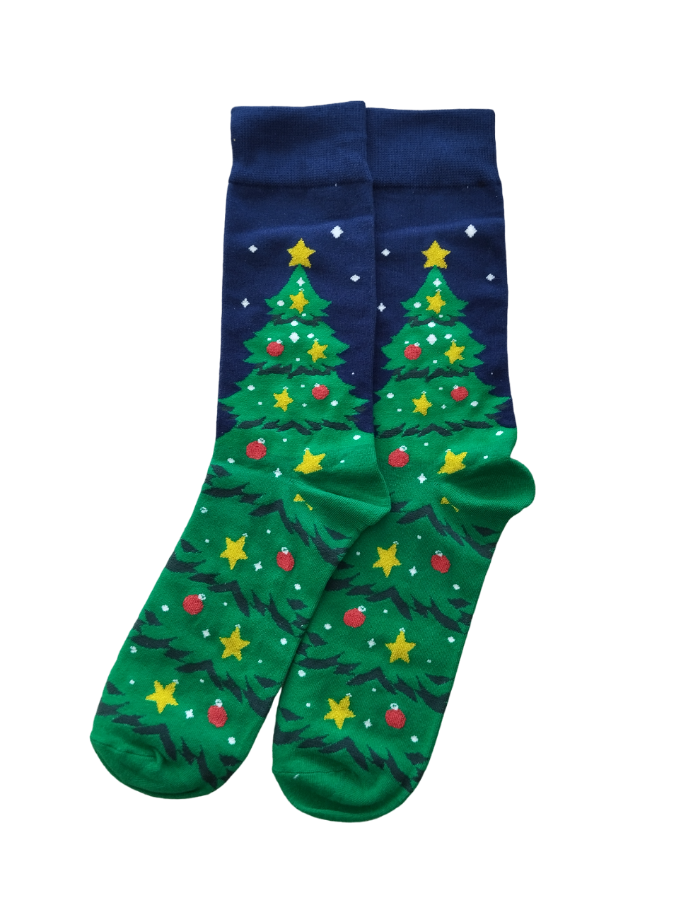Chaussettes arbre de Noël vertes et rouges – Design festif pour les fêtes.