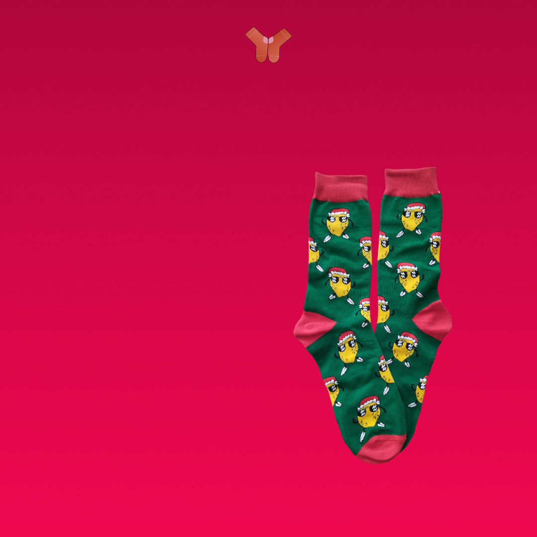 Chaussettes Patata Noël – Design festif et gourmand pour un look de Noël chaleureux.