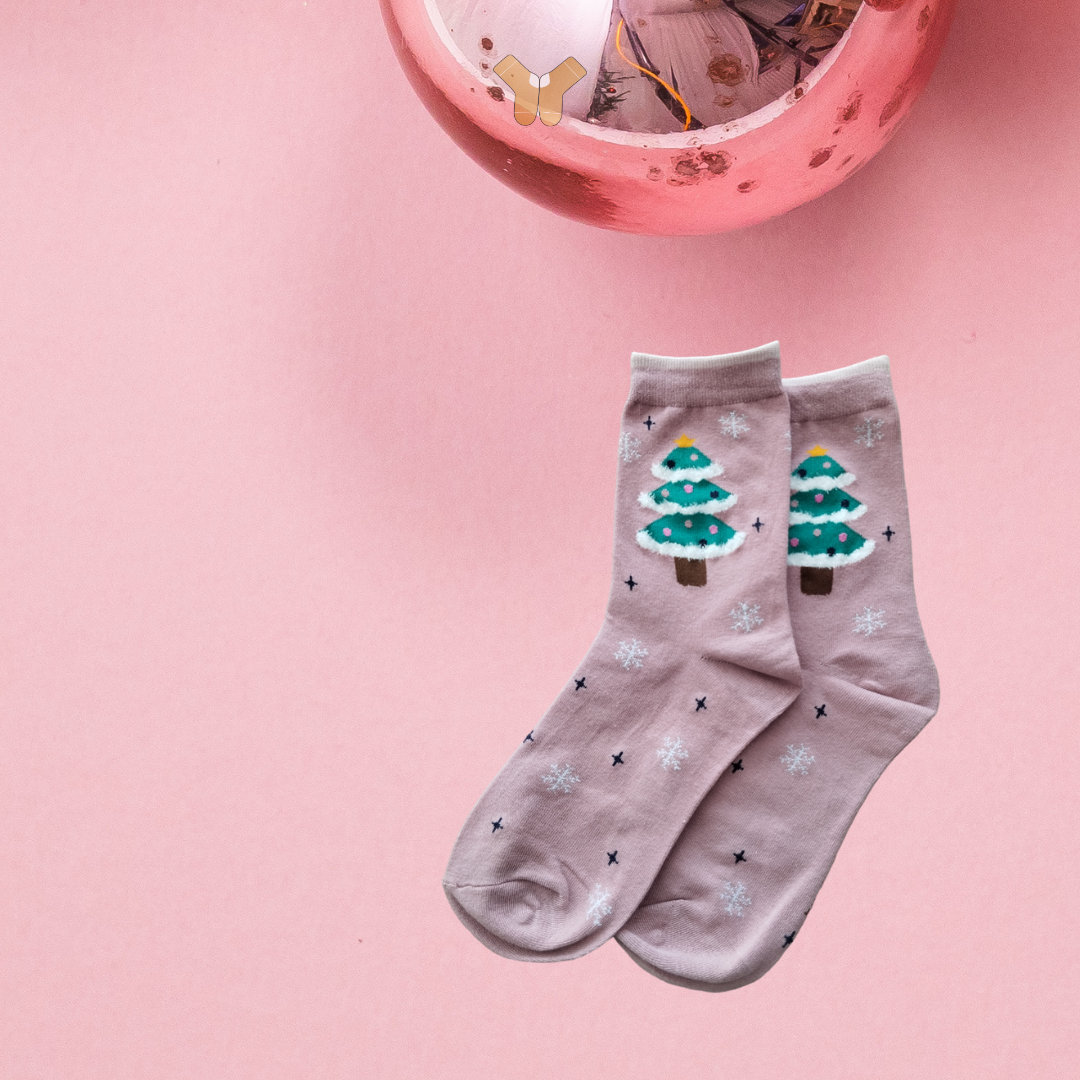 Chaussettes Rose de Noël en coton doux – Parfaites pour un style chic et confortable durant Noël.