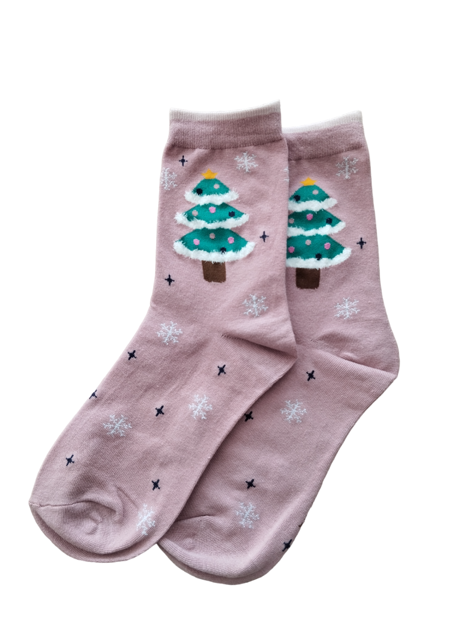 Chaussettes Rose de Noël – Design élégant et festif pour un look raffiné pendant les fêtes.
