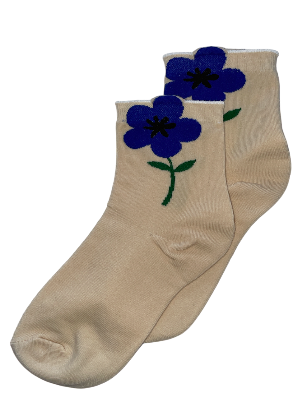 Chaussettes fleurs bleues en coton doux – Parfaites pour un style printanier et confortable.