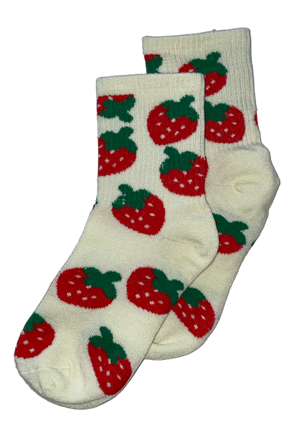 Chaussettes fraise rouges et vertes – Design fruité et amusant.