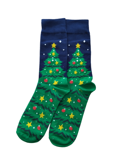 Chaussettes arbre de Noël vertes et rouges – Design festif pour les fêtes.