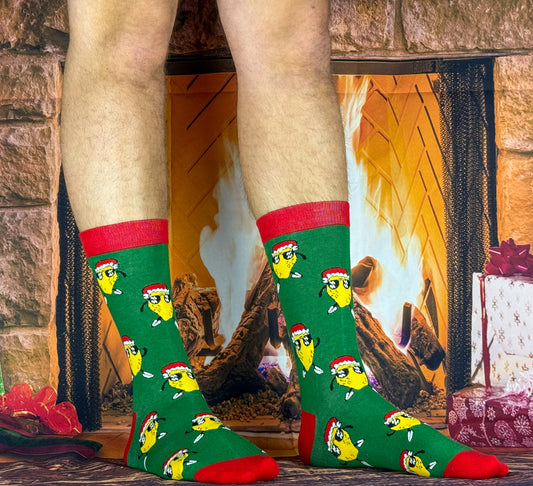 Chaussettes Patata Noël – Design festif et gourmand pour un look de Noël chaleureux.