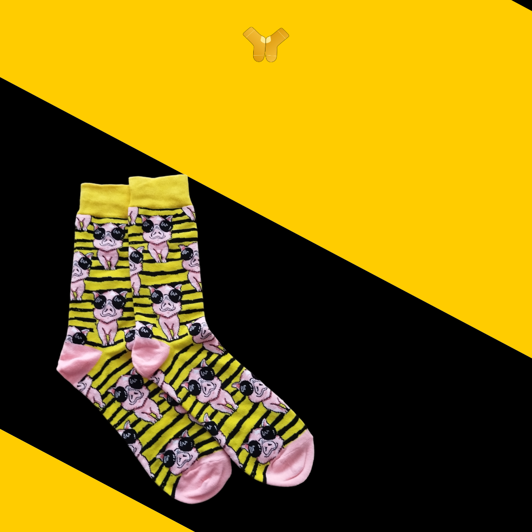 Chaussettes cochon roses avec design mignon et original.