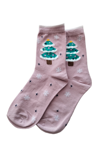 Chaussettes Rose de Noël – Design élégant et festif pour un look raffiné pendant les fêtes.