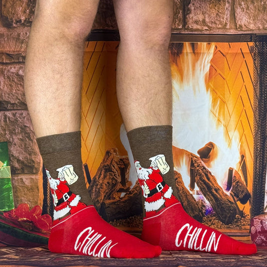 Chaussettes Santa's Beer – Design festif avec Père Noël et bière pour un look fun et joyeux.