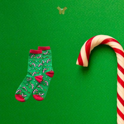 Chaussettes Sucre d'Orge en coton doux – Parfaites pour un Noël confortable et original.
