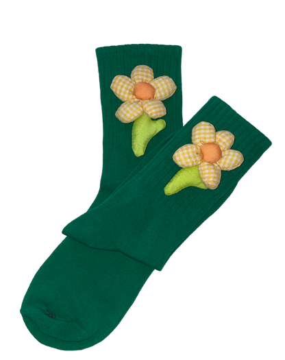 Chaussettes fleurs vertes – Design naturel et floral pour un look frais et printanier.