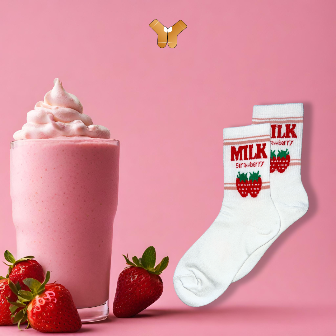 Chaussettes à la fraise fun – Design rouge et vert avec motif fruité.