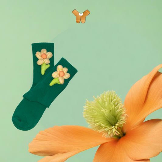 Chaussettes fleurs vertes – Design naturel et floral pour un look frais et printanier.